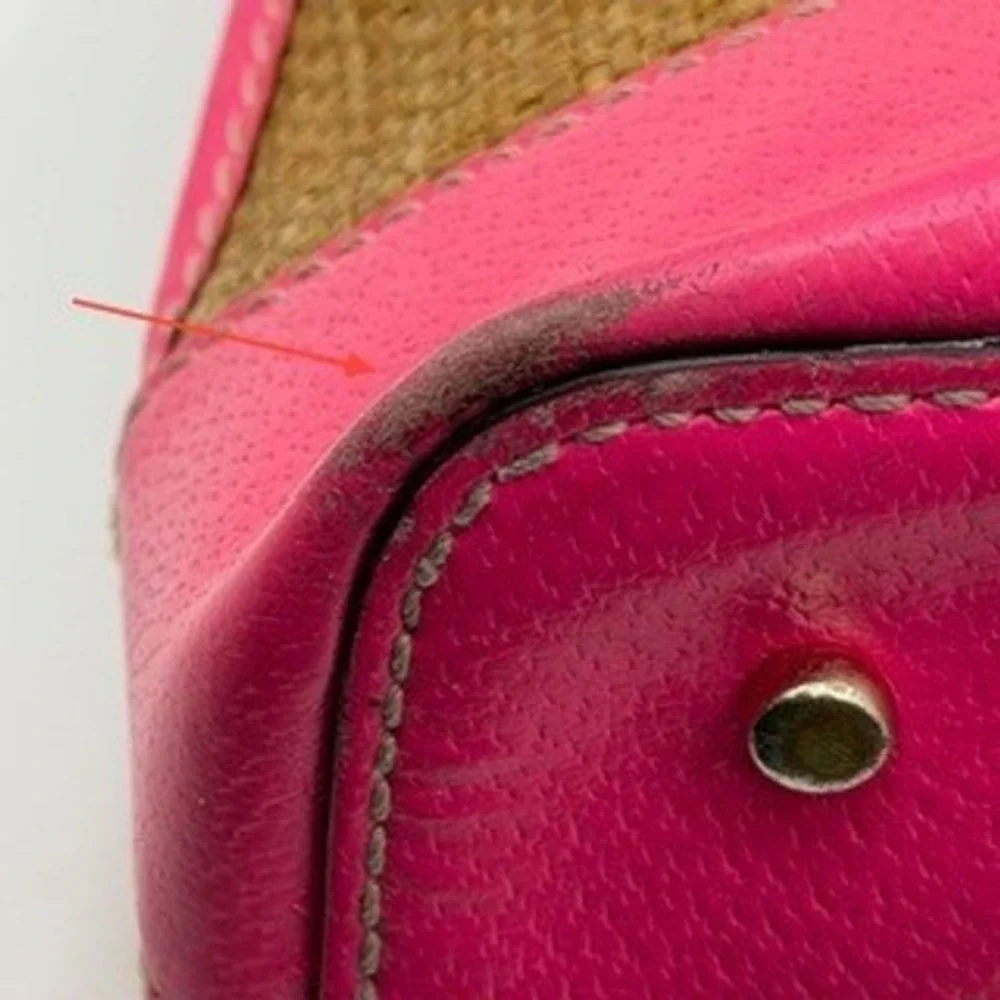 Kate Spade New York Straw Leather‎ Dome Satchel Bag Pink Tan Woven Handbag